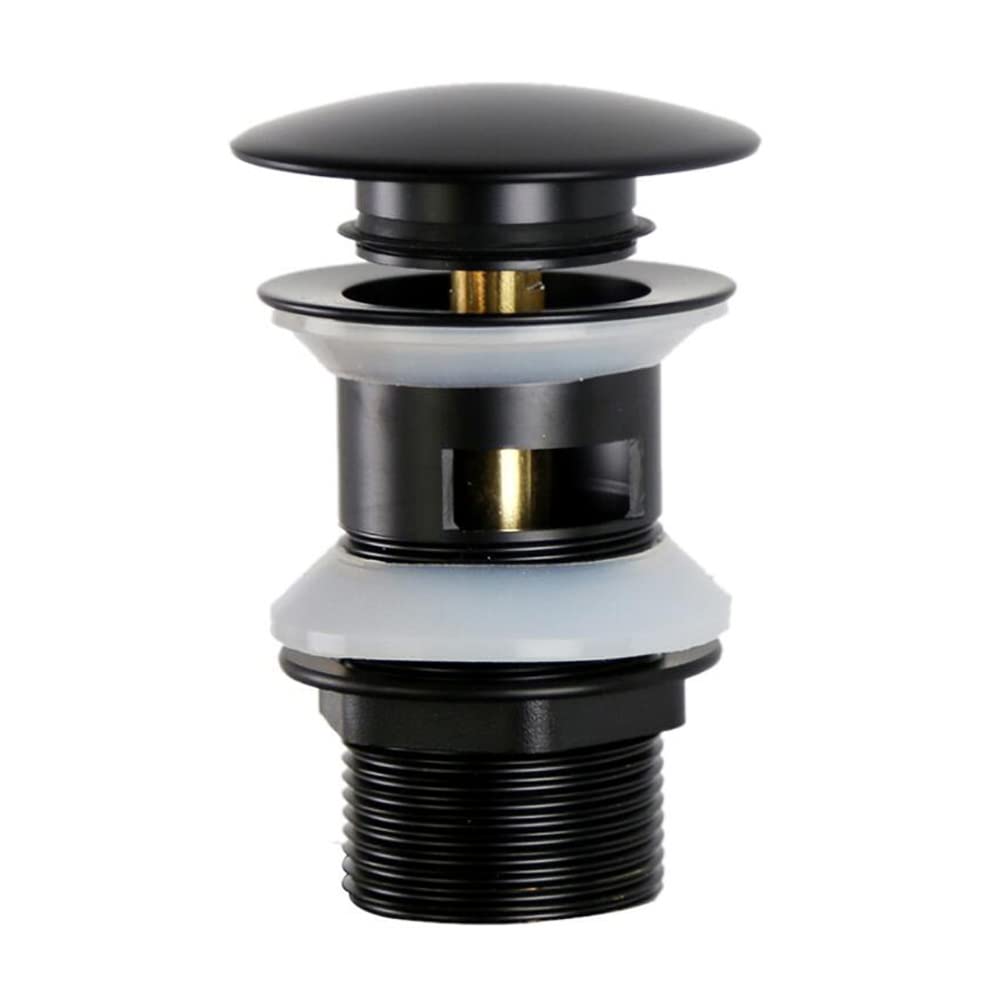 Hsthe Sea Universal Pop-Up Drain Fitting Without Overflow, Pop Up Click Clack Sprung Plug Slotted, Matt Black Without Overflow, for Sink and Washbasin