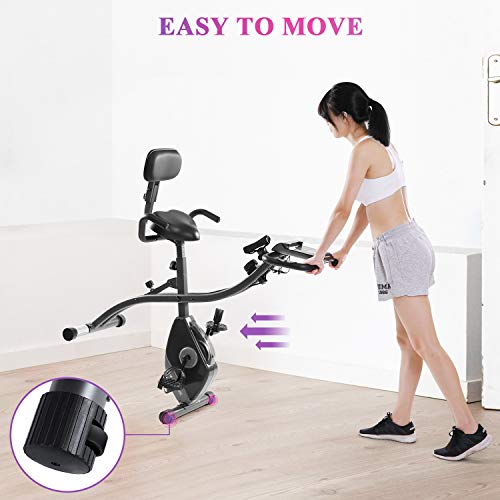 Exercise-Bike-Stationary-Bike-Foldable-Magnetic-Upright-Recumbent-Portable-Fitness-Cycle-with-Arm-Resistance-Bands-Extra-large-Adjustable-Seat-Pulse-3-in-1-Cycling-Indoor-Trainer-for-Home