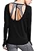 Ssyiz Women's Long Sleeve Stretchy Top Solid Color Fashion T Shirt,Black,X-Large