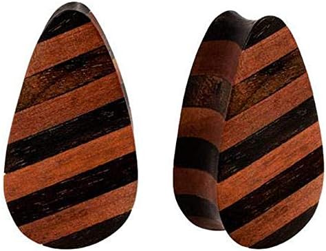 Roots Organics Pair | Areng & Sawo Wood Striped Double Flared Teardrop Plugs