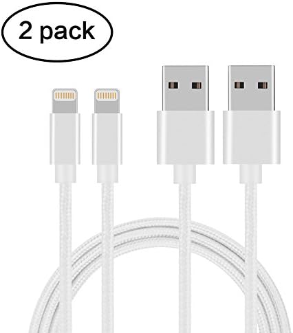 Gulf W iPhone Charger 2Pack 3M Nylon Braided Lightning to USB Charge and Sync Cable Cord Compatible with iPhone 7/7 plus/SE/5/6/6s/Plus/iPad Mini/Air/Pro (White)