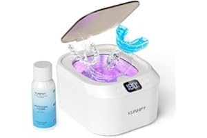 KUNPHY Retainer Cleaner, U-V Ultrasonic Retainer Cleaner with 50ML Cleaning Solution, 48KHZ 220ML Dental Cleaner with 3 Modes
