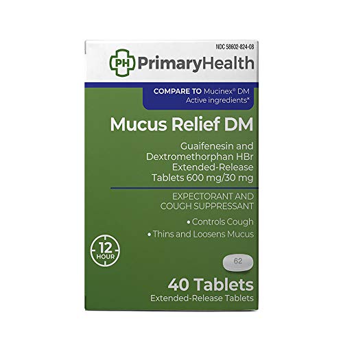 Primary Health Mucus Relief DM Guaifenesin 600mg, Dextromethorphan 30mg, Extended-Release Tablets, 40 Count