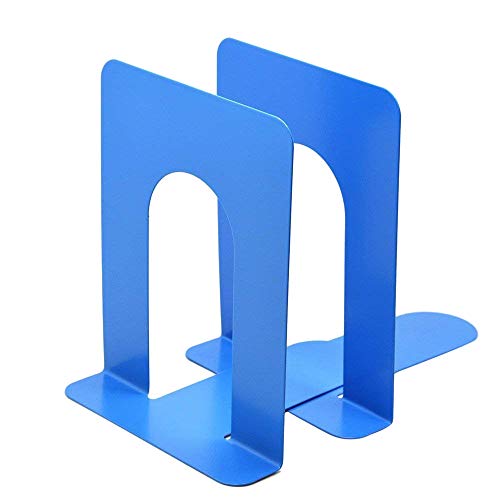 Metal Bookend Heavy Duty Universal Economy Bookends 1 Pair for Books/Movies/DVDs/Magazines (Blue)