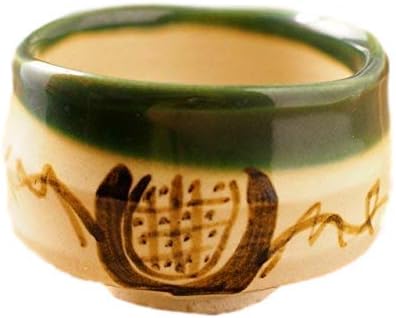 Matcha bowl 4.92" dia. Japanese tea cup for tea ceremony, Authentic Mino Ware Pottery Oribe Chawan, M5898 from Japan