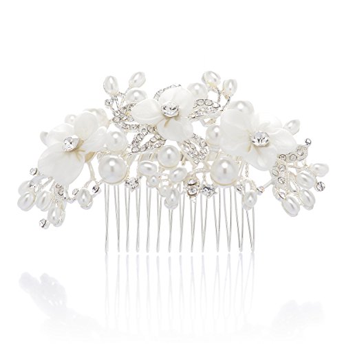 Sweetv ivory flower wedding hair comb pearl comb clip b…