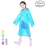 Silkclo 2 Pack Kids Children Rain Ponchos,Portable Reusable Raincoat with Hood and Sleeves,for Theme Parks, Sporting Events, Camping, Traveling, Concerts Or Some Emergencies (Blue)