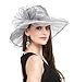 Saferin Lady Church Dress Hat Chic Organza Wedding Wide Brim Hat Grey with Bowknot