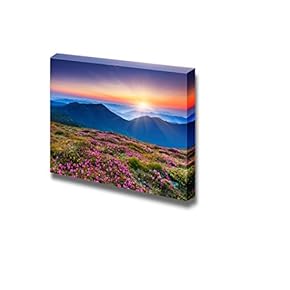 Beautiful Scenery Landscape Magic Pink Rhododendron Flowers on Summer Mountain - Canvas Art Wall Art - 12" x 18"