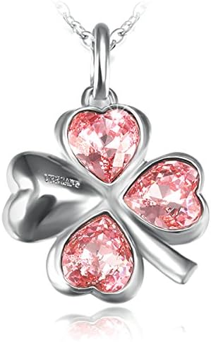 VEECANS Four Leaf Clover Necklace Heart Shape Pendant Necklace for Women Girls Gift, Crystals From Swarovski 16" + 2" Extender