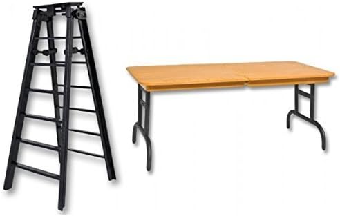 6 Black Folding Ladder & Brown Breakaway Table - Wrestling Figure Accessories (For WWE/TNA Action Figures) by The Wrestling Stall