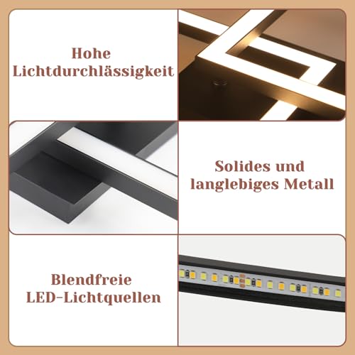 Homefire LED Ceiling Light, Kitchen, 24 W, Kitchen Lamp, Black, Living Room Lamp, Modern Design, Hallway Lamp, Warm White, Hallway, Bedroom Lamp, Square, for Living Room, Bedroom | Living Room Lamp Modern Design Hallway Lamp Warm White Hallway Bedroom Lamp Square Ceiling Lighting for Living Room Bedroom