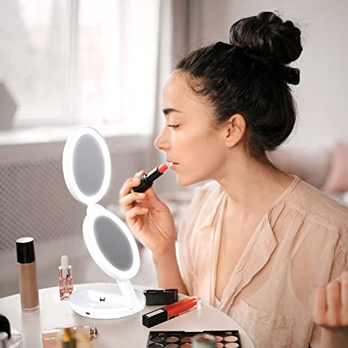 KEDSUM Upgraded Rechargeable Lighted Travel Makeup Mirror, 1X/10X