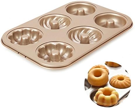 Forvel Mixed 6-Cavity [Plain, Cyclone, Pumpkin] Metallic [Non-Stick] Donut Pan Bagel Baking Mold - Easy Home Chocolate Doughnut Maker