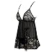 Women Lingerie Strap Semi-Sheer Babydoll Polyeater Teddy Patchwork Nightwear Black?5XL