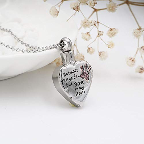 Fashion Pet Cremation Jewelry Stainess Steel Heart Keepsake Ashes Necklace Dog Cat Paw Memorial Urn Pendant (Pink)