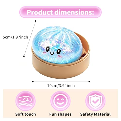 SLEEPHEAD®New Glitter Dumpling Squishy Stress Balls, Fidget Sensory Toy with Food Steamer, Squeeze Dough Ball for Stress Relief, Stretchy Desk Toys Gift