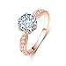 LOVOE Round CZ Diamond Ring 18k Rose Gold Plated 6 Prongs Solitaire Wedding Engagement Rings, (Size 5.5 to 9)