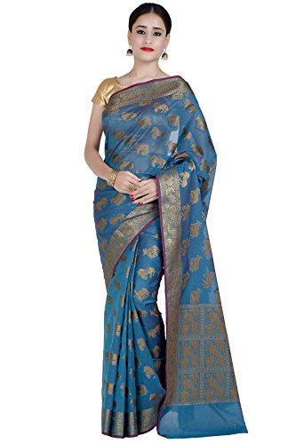 Chandrakala women s sea green cotton silk banarasi sare…