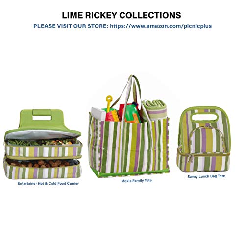 Picnic Plus 18" Casserole Carrier 2 Level Thermal Insulated Hot and Cold Food Carrier Double Layer Food Carrier Bag Potluck Carrier With Bonus Containers (Lime Rickey)