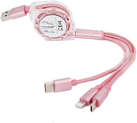 Retractable Three-in-One Multiple USB Charging Cable Tangle-Free Universal Fast Charging Line for Most Smart Phones (Rose Gold)