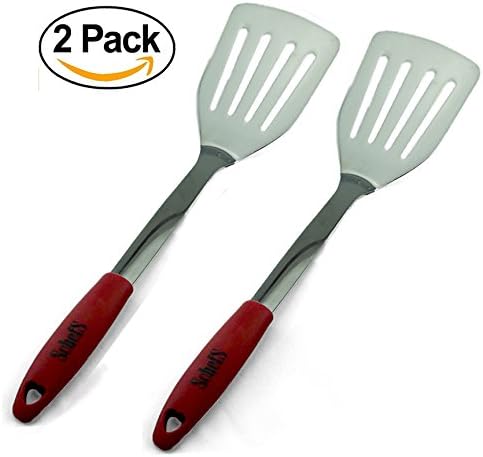 Schefs Premium Stainless Steel Spatula Turner - with Silicone Comfort Grip - 2 Pack