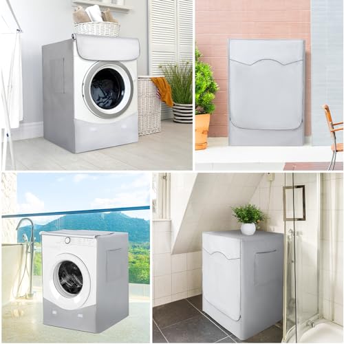 HAUSPROFI Washing Machine Cover for Outdoors – Best Thickness for Washing Machines and Dryers – Waterproof Washing Machine Cover with Silver Sun Protection – 60 x 64 x 85 cm