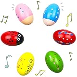 QINGQIU 6 Pack Wooden Shakers Percussion Shake Easter Eggs for Toddlers Kids Boys Girls Easter Basket Stuffers Fillers Gifts