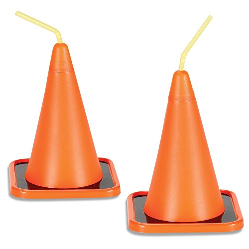 Construction Childrens Birthday Party Supplies - Orange Construction Cone Plastic Sippy Cup with Straw (8)