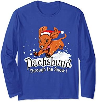 Unisex Dachshund Through The Snow Christmas Funny Long Sleeve Shirt Medium Royal Blue