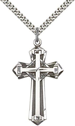 Sterling Silver Cross Pendant with 24" Stainless Silver Heavy Curb Chain.