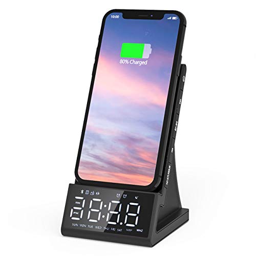 Wireless Charging Alarm Clock, Charging Clocks with Bluetooth Speaker, Dual Alarm Clock