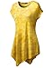TWINTH Printed Tunic Plus Size Tie Dye Short Sleeve Handkerchief Hem Loose Fit Top Yellow 5XL