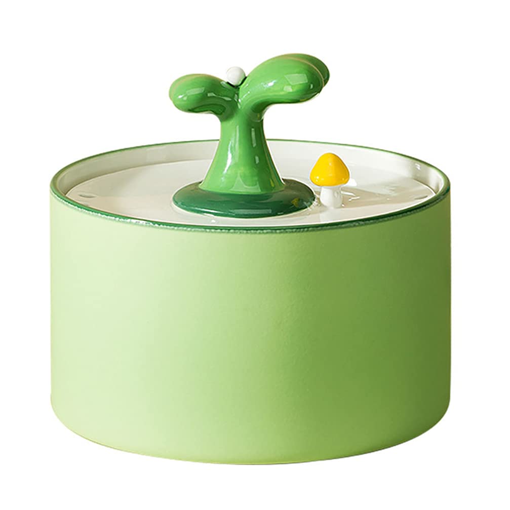 POPETPOP Ceramic Cat Water Fountain 1L Automatic Pet Water Dispenser with 3 Replaceable Filters Self-Cleaning Circulation for Cats and Dogs