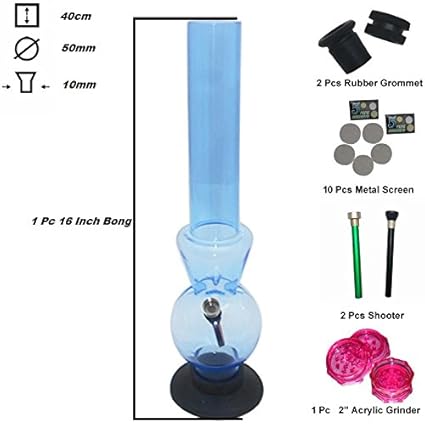 Metier Acrylic Ice Bong Combo (5 cm x 5 cm x 40 cm, Transparent Sky Blue)