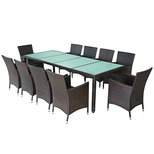 vidaXL Gartenmöbel 11-TLG. mit Auflagen Sitzgruppe Gartenset Sitzgarnitur Gartengarnitur Gartentisch Tisch Esstisch Stühle Poly Rattan Braun – Bild 3