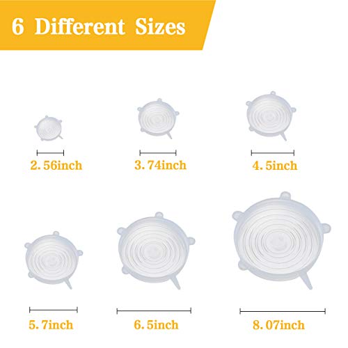 12 Pack Silicone Stretch Lids, rabofly Various Size Food Storage Covers Reusable Durable and Expandable for Keeping Food Fresh, Dishwasher and Refrigerator Safe