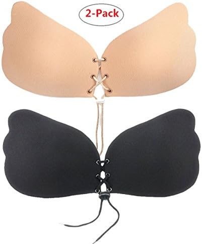 2-Packs Self Adhesive Bra, Strong Sticky, Silicone Invisible Bra with Drawstring