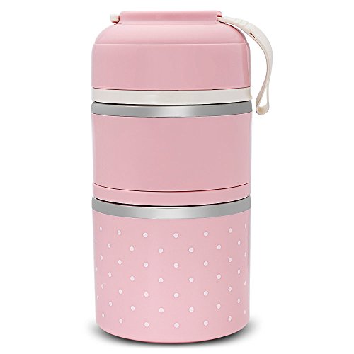 Bento Lunch Box, Leakproof Thermal Lunch Box Stainless Steel BPA-free Meal Prep Food Storage Containers (pink / 2 layer)