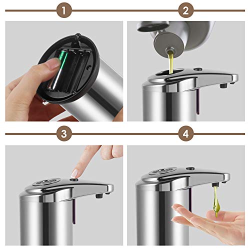 Cakie Soap Dispenser, Touchless Automatic Soap Dispenser, Infrared Motion Sensor Stainless Steel Dish Liquid Hands-Free Auto Hand Soap Dispenser, Upgraded Waterproof Base