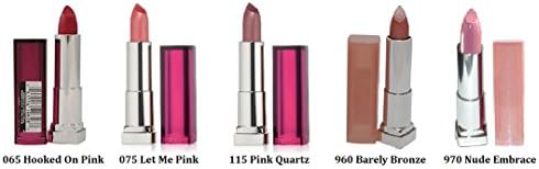 (5 Pack) - VALUE PACK! MIX of Maybelline New York Colorsensational Lipcolor, 065 Hooked On Pink/ 075 Let Me Pink/ 115 Pink Quartz/ 960 Barely Bronze/ 970 Nude Embrace