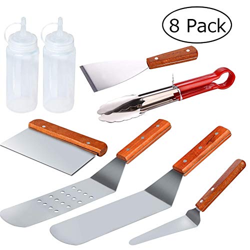 SELLBINDING 8PCS Professional Grade Stainless Steel BBQ Barbecue Spatulas and Scrapper Cleaning Tools Kit Great for Blackstone and Other Flat Top Grills, Griddles, Pizza Stone