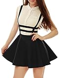 Allegra K Lady Elastic Waist Zip Back Cut Out Detail Suspender Skirt M Black