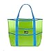 Dejaroo - Sand Free Mesh Bag - Strong Lightweight Tote For Beach & Vacation Essentials. Tons of Storage with 8 Pockets, Foldable, 17x9x15 inches, Green with Aqua Straps