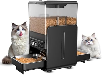 Distributeur automatique de nourriture pour chat pour 2 chats, 5L/20 tasses Distributeur automatique de nourriture pour chat avec bols réglables, panneau de commande amovible, programmation