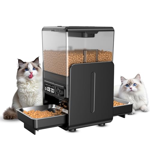 Comedero automático para gatos para 2 gatos, 5 l/20 tazas, con bandejas ajustables, panel de control extraíble, temporizador, comedero automático para gatos y perros para alimentos secos