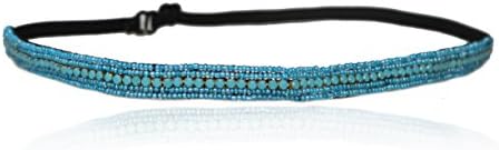Turquoise Rhinestone and Beaded Thin Headband. Bohemian Style Headband#2, Elastic Band to Fit Any Size Head. Comes with Look Guide to Show You Many Styles