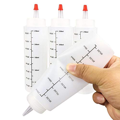 AILELAN Squeeze Bottle, 12 Pack 8 oz Condiment Squeeze Bottles with Red Tip Cap & Scale Plastic Squirt Bottle for Ketchup, Sauces, Syrup, Dressings, Arts & Crafts - Thumbnail 3