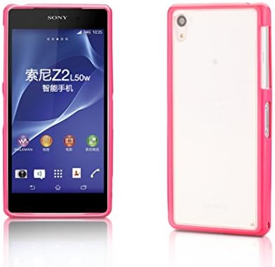 iCues | Compatible with Sony Xperia Z2 | TPU Rubber Gel Soft Silicone Bumper Case Clear Back Pink |[Screen Protector Included] Cover Shell Shookproof