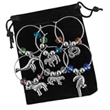 Stefania Sole Wine Glass Charms â€“ Steel Rings with Beads and Stainless Steel Charms â€“ Unique Design, Handmade Accessories - Set of 6, for Weddings, Dinners & Parties â€“ Animals World